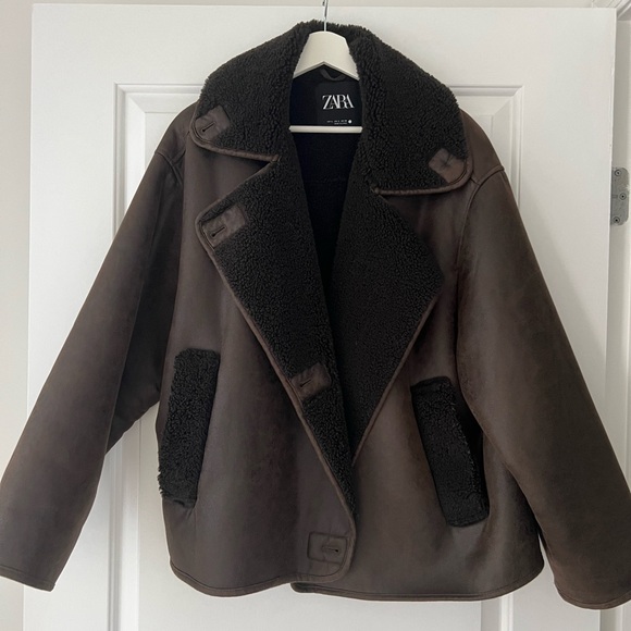 Zara Shearling Lined Leather Jacket - Picture 2 of 4